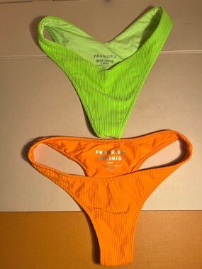Frankies Bikinis Neon Lime & Orange Ribbed Bikini Bottoms size XS
